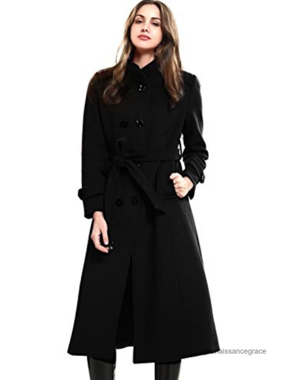 Wool Trench Coat Double Breasted Belted Winter Jacket